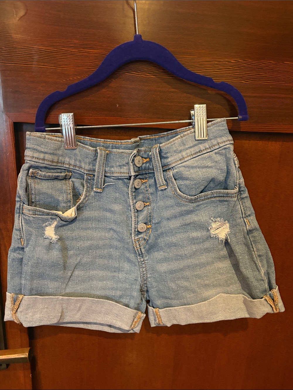 Old Navy Light Blue Distressed Roll-Cuff Jean Shorts